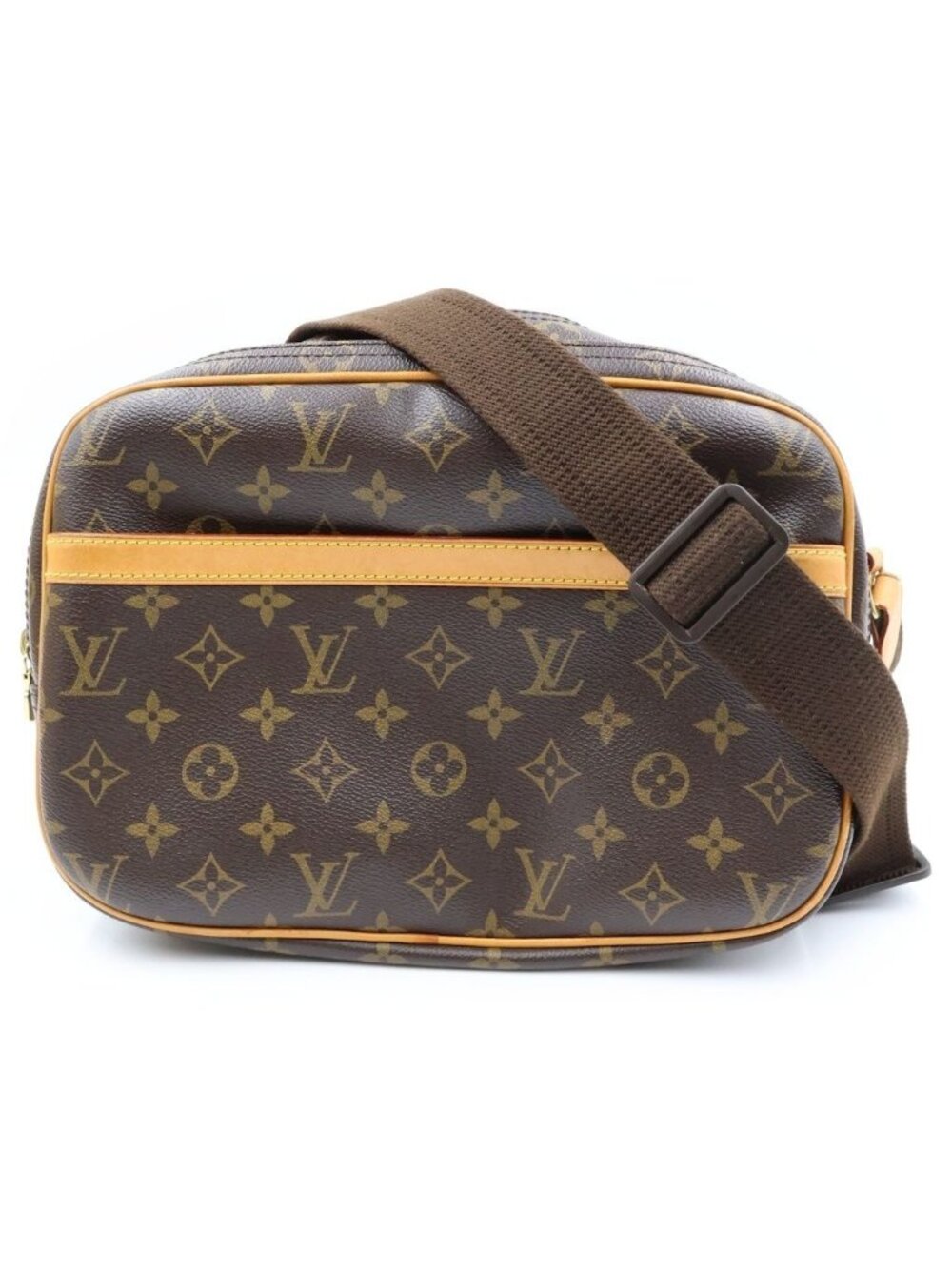 Louis Vuitton Monogram Reporter PM Shoulder Bag Brown Leather Gold